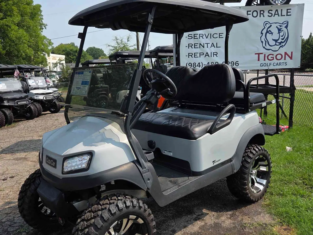 Used gray electric 2020 Club Car Tempo lifted golf cart for sale in Raleigh, NC