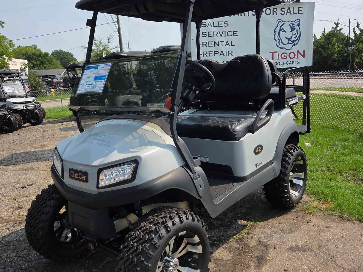 Used gray electric 2020 Club Car Tempo lifted golf cart for sale in Raleigh, NC