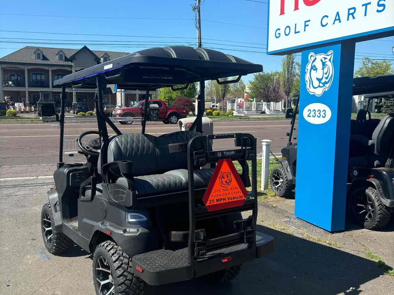 New matte black electric 2026 Denago Nomad XL lifted golf cart for sale in Hatfield, PA — photo 3