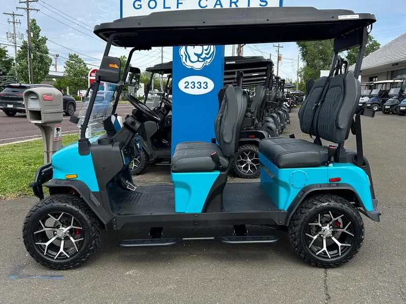 New aqua electric 2026 Denago Rover XL lifted golf cart for sale in Hatfield, PA — photo 2