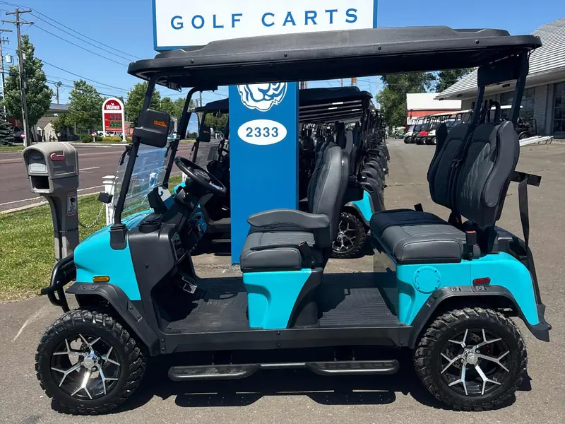 New aqua electric 2026 Denago Rover XL lifted golf cart for sale in Hatfield, PA — photo 2