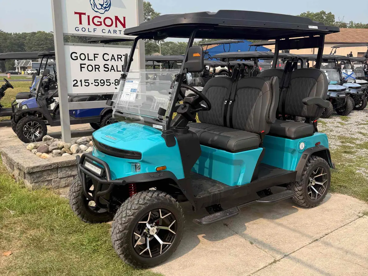 New aqua electric 2026 Denago Rover XL lifted golf cart for sale in Ocean View, NJ