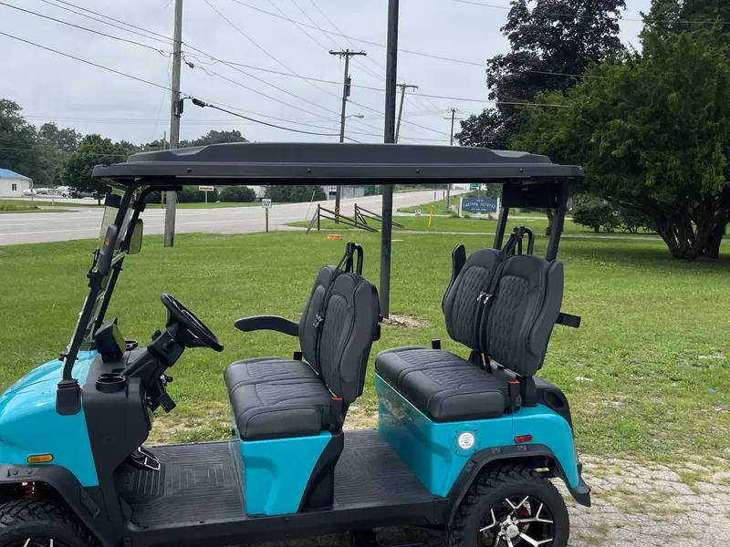 New aqua electric 2026 Denago Rover XL lifted golf cart for sale in Swanton, OH — photo 2