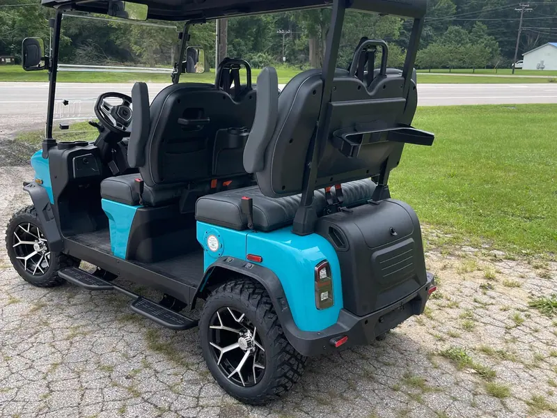 New aqua electric 2026 Denago Rover XL lifted golf cart for sale in Swanton, OH — photo 3
