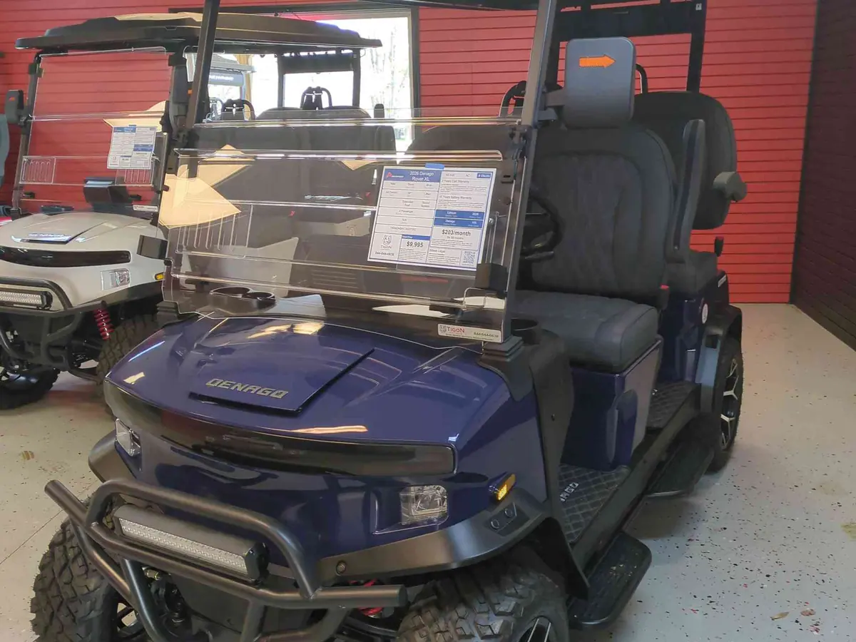 New blue electric 2026 Denago Rover XL lifted golf cart for sale in Gloucester Point, VA