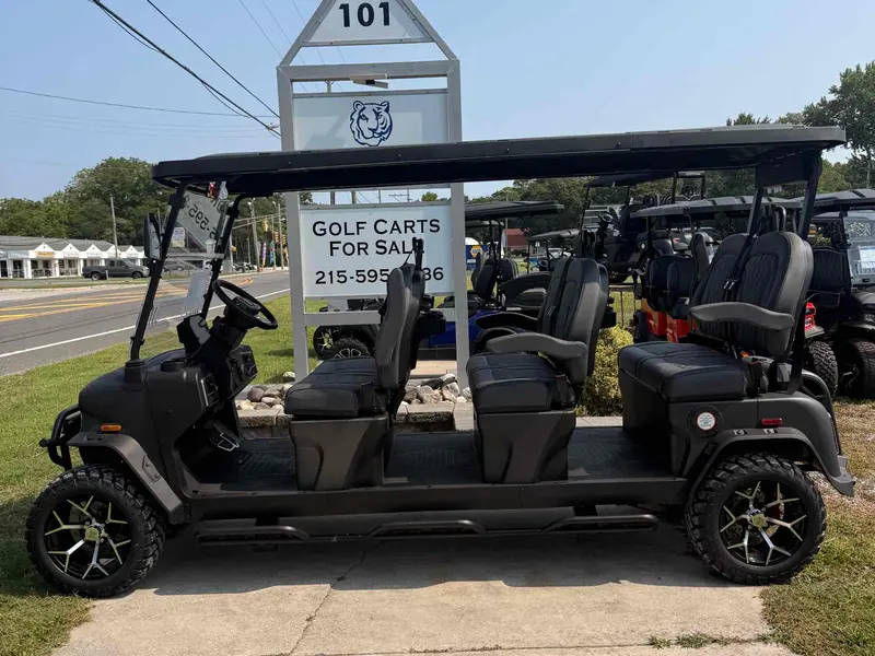New matte black electric 2026 Denago Rover XXL lifted golf cart for sale in Ocean View, NJ — photo 2