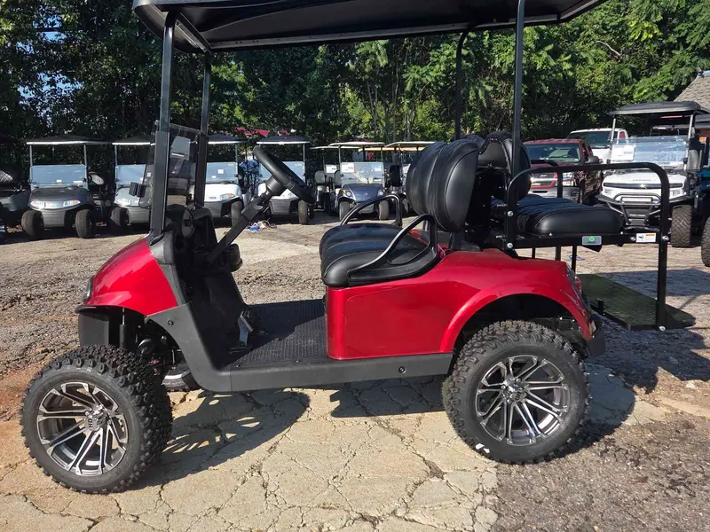 Used red electric 2021 EZGO RXV lifted golf cart for sale in Raleigh, NC — photo 3